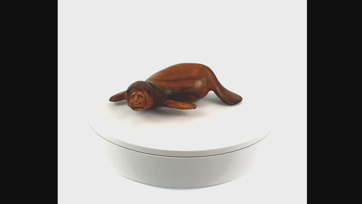 Hand Carved Sea Lion Figurine, Wood Sculpture Coastal Decor, Sitting Seal Statue, Handmade Animal Accent Gift, Nautical Ocean Theme Decoration