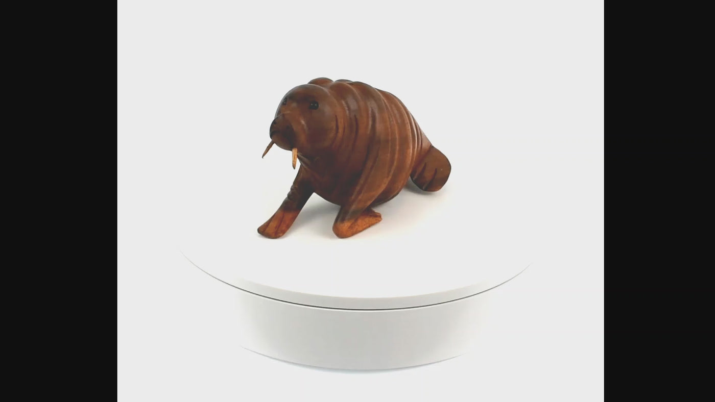 Wood Walrus Figurine – Hand Carved Sea Animal Sculpture, Coastal Cabin Decor