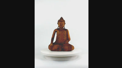 Wood Buddha Statue – Hand Carved Earth Touching Mudra Sculpture, Natural Zen Decor