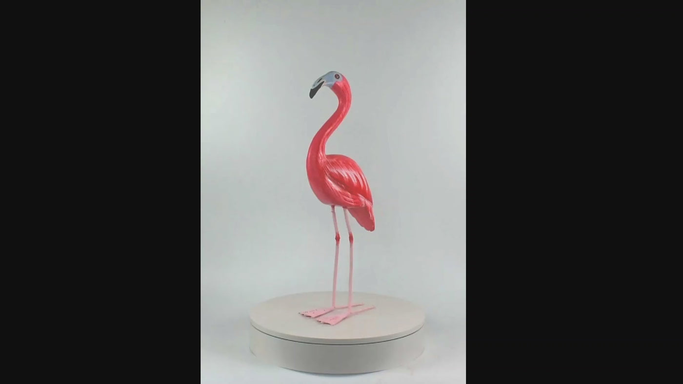 Wood Flamingo Figurine – Hand Carved Tropical Bird Sculpture, Coastal Summer Decor