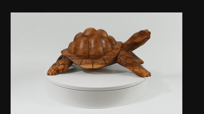 12" Large Wooden Tortoise Turtle Statue Hand Carved Sculpture Wood Home Decor Accent Figurine Handcrafted Handmade Seaside Tropical Nautical Coastal