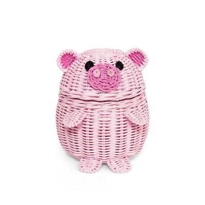 Pig Rattan Storage Basket with Lid Decorative Home Decor Hand Woven Shelf Organizer Cute Handmade Handcrafted Gift Decoration Artwork Wicker Piggy
