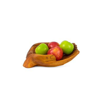 12" Wooden Hand Carved Decorative Two Hands Fruit Salad Serving Bowl Centerpiece Handmade Home Decor Gift Artwork Handcrafted Storage Wood Two Palms