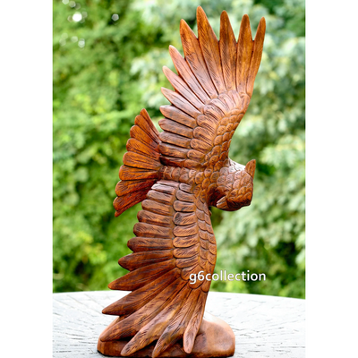 Extra Large Huge 20" Hand Carved Soaring Wooden Owl Dark Brown Statue Sculpture Figurine Home Decor Collectible