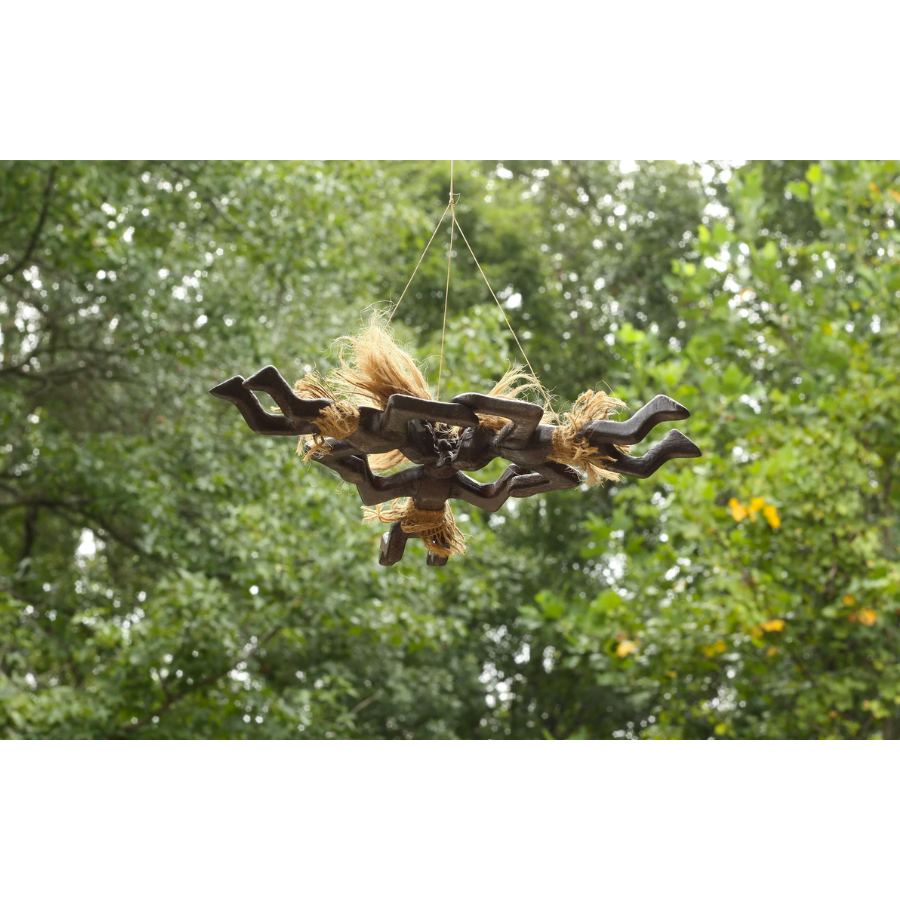 Handmade Wooden Primitive Tandem Skydiving Tribal Statue Parachuting Sculpture African Tiki Bar Gift Home Decor Figurine Handcrafted Hand Carved