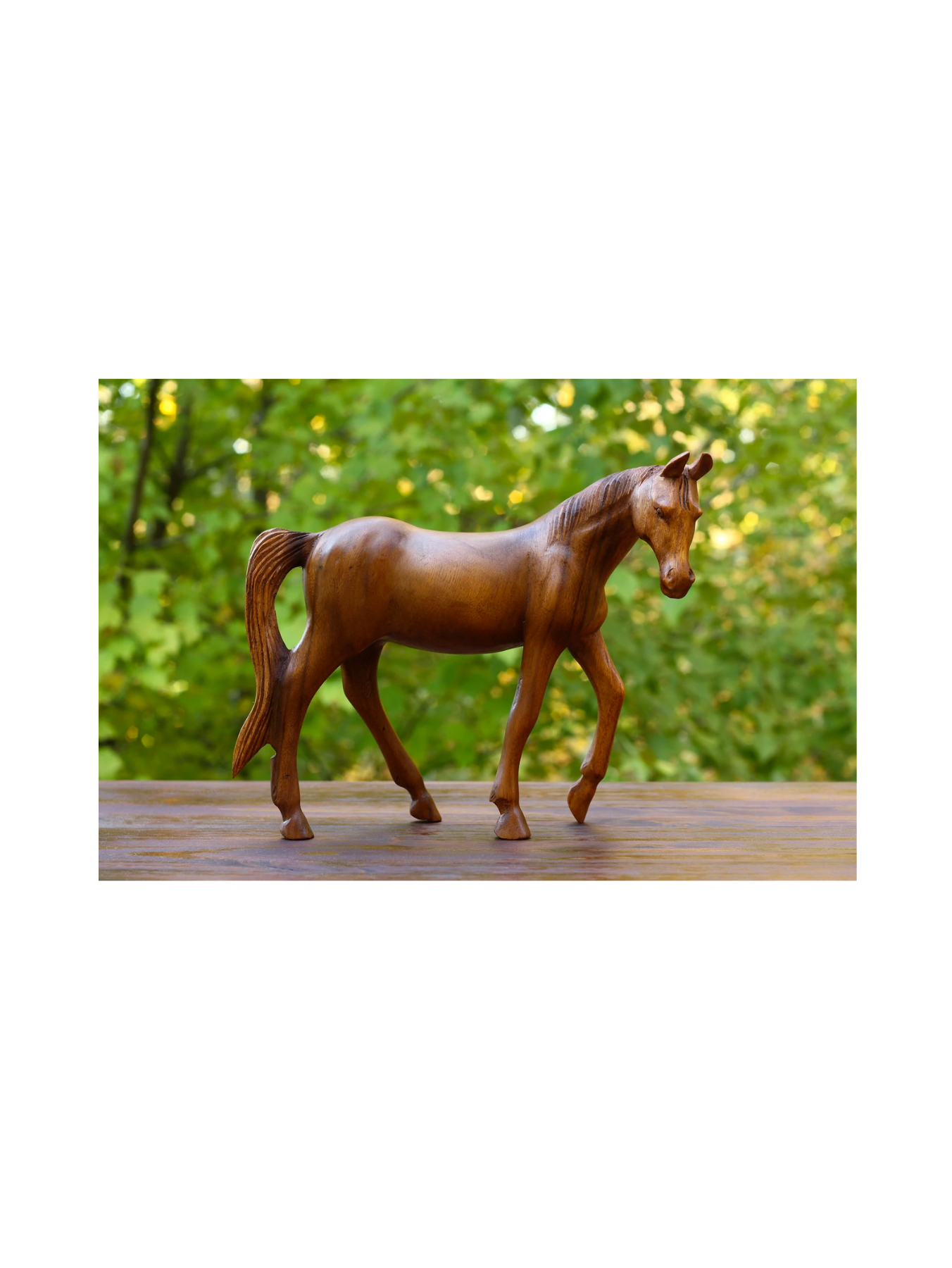 12" Large Wooden Hand Carved Walking Horse Art Figurine Statue Sculpture Handcrafted Handmade Home Decor Accent Decoration