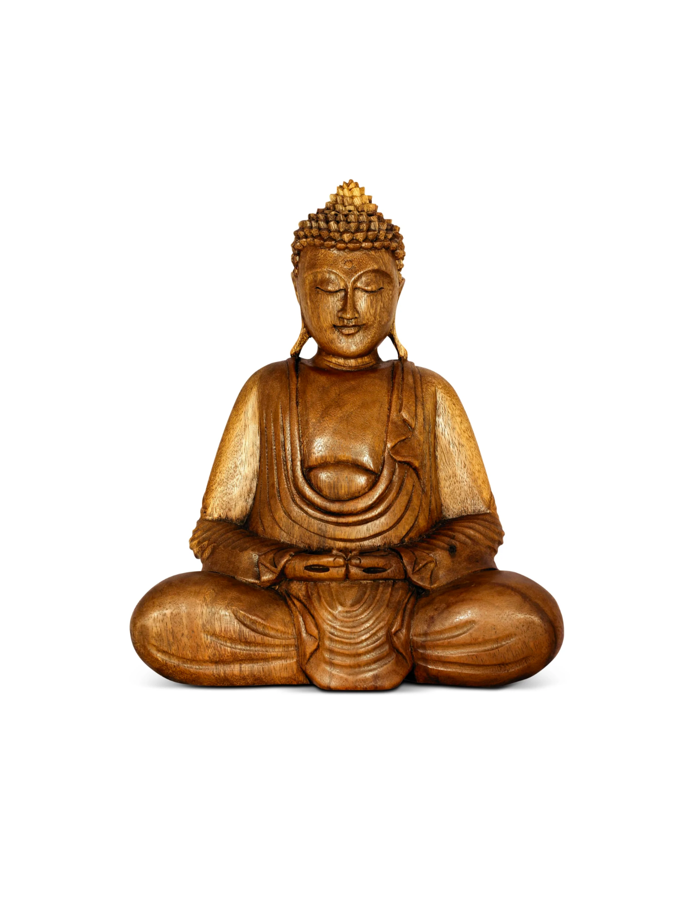 Wooden Serene Sitting Buddha "Dhyana Mudra" Statue Handmade Meditating Sculpture Figurine Decorative Home Decor Accent Handcrafted Art Oriental Decor