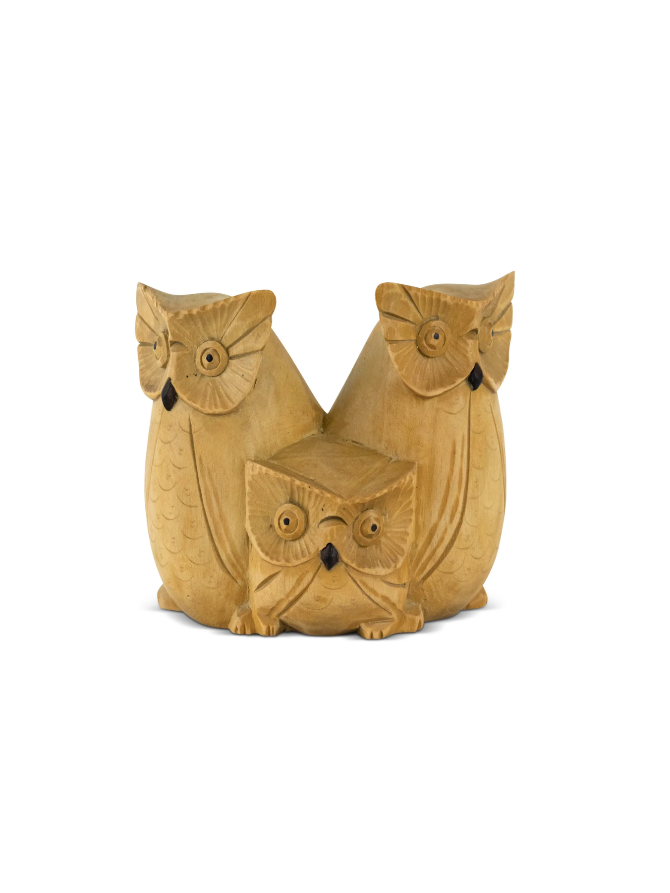 Wooden Handmade Owl and Family Figurine Handcrafted Hoot Statue Art Home Decor Sculpture Hand Carved Decorative Accent Decoration