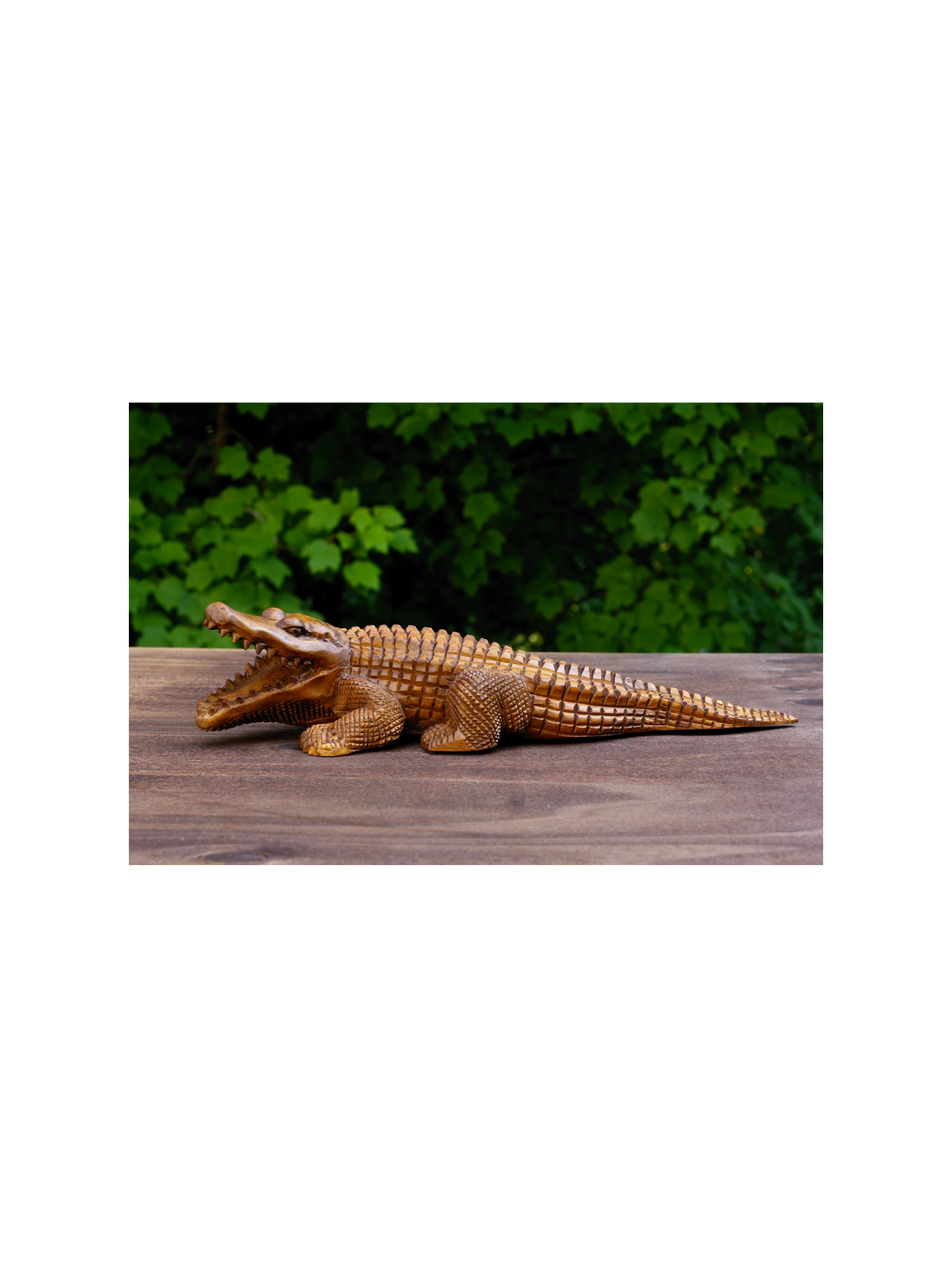 12" Wooden Hand Carved Crocodile Sculpture Statue Handcrafted Gift Decorative Home Decor Figurine Artwork Accent Decoration Handmade Wood Alligator