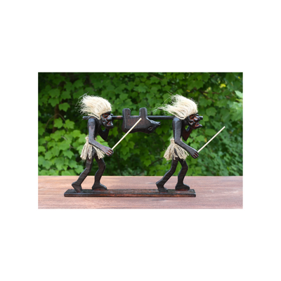 Handmade Wooden Primitive Hunters Tribal Statue Sculpture African Tiki Bar Unique Gift Home Decor Figurine Handcrafted Decoration Hand Carved