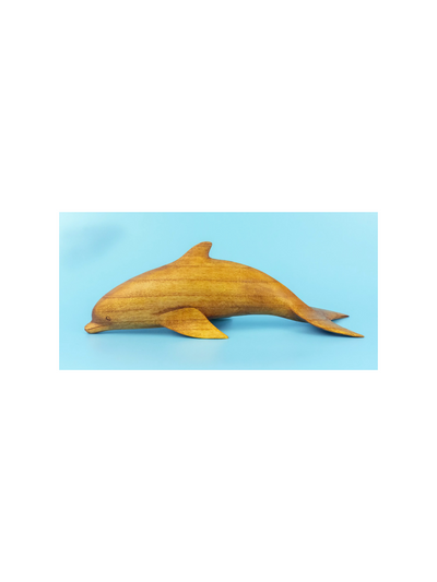 Wooden Hand Carved Dolphin Statue Sculpture Wood Decor Accent Fish Figurine Handmade Seaside Tropical Nautical Ocean Coastal Swimming Diving Dolphin