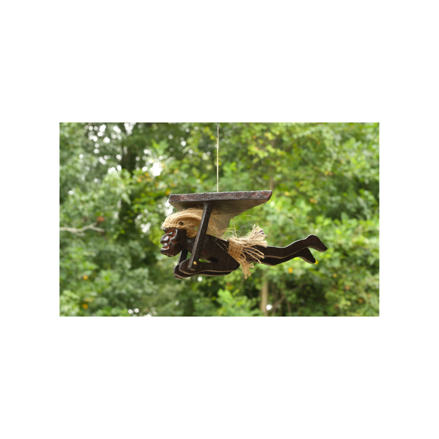 Handmade Wooden Primitive Paragliding Tribal Statue Sculpture Tiki Bar Handcrafted Unique Gift Home Decor Figurine Hang Gliding Decoration Hand Carved
