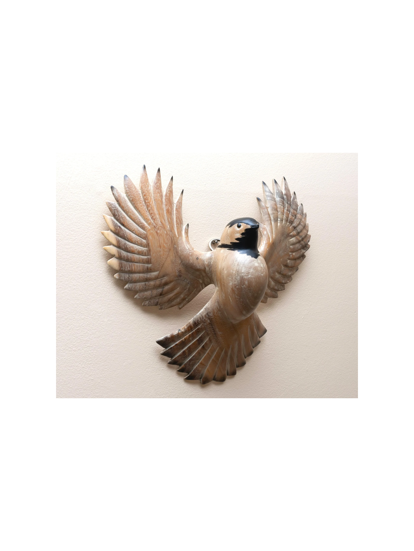 Wooden Hand Carved Starling Bird Wall Sculpture Art Decorative Statue Figurine Home Decor Accent Gift Handcrafted Hanging Decoration Handmade
