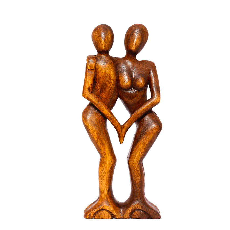 12" Wooden Handmade Abstract Sculpture Statue Handcrafted "Love & Unity" Gift Decorative Home Decor Figurine Accent Decoration Artwork Hand Carved