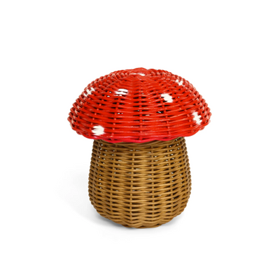 Mushroom Rattan Storage Basket with Lid Decorative Bin Home Decor Hand Woven Shelf Organizer Cute Handmade Handcrafted Gift Art Decoration Wicker