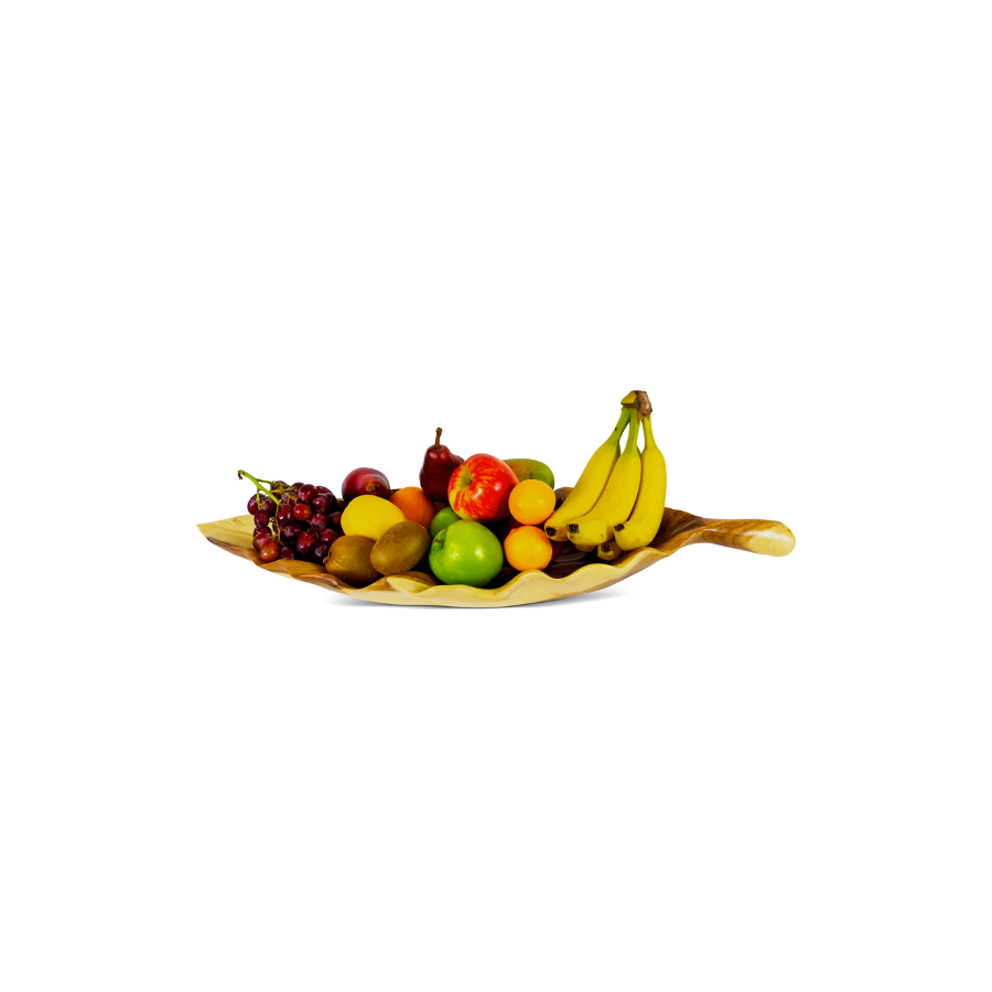 30" Wooden Handmade Decorative Fruit Salad Bowl Kitchen Centerpiece Dining Tray Hand Carved Wood Banana Leaf Serving Bowl