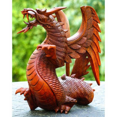 Wooden Dragon Handmade Sculpture Statue Handcrafted Gift Art Decorative Home Decor Figurine Accent Decoration Artwork Hand Carved