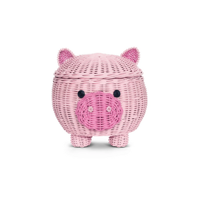 Large Pig Rattan Storage Basket With Lid Hand Woven Shelf Organizer Handmade Gift Cute Piggy Wicker