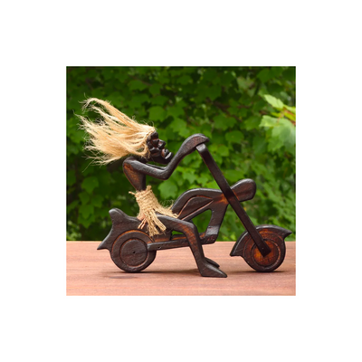 Handmade Wooden Single Primitive Tribal Riding Harley Davidson Statue Motorcycle Sculpture Tiki Bar Unique Gift Wood Home Decor Figurine Hand Carved