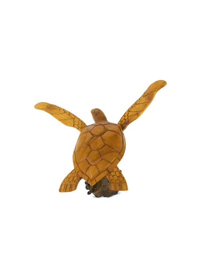 Wooden Hand Carved Turtle on Coral Statue Sculpture Wood Home Decor Figurine Handcrafted Handmade Seaside Tropical Nautical Ocean Coastal Tortoise