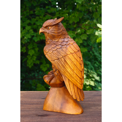 12" Large Wooden Handmade Owl Statue Handcrafted Figurine Art Home Decor Sculpture Wood Hand Carved Decorative Accent Decoration