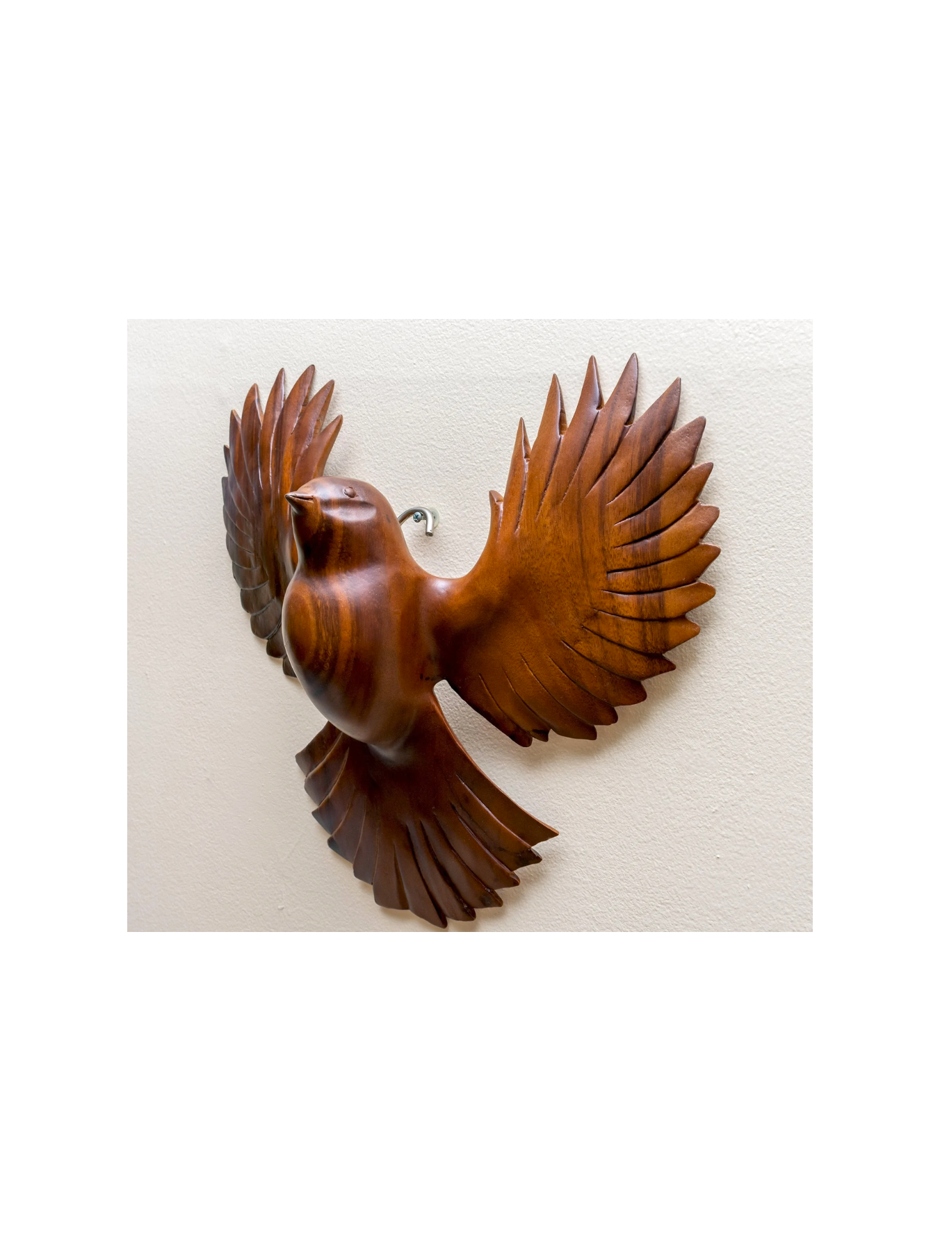 Wooden Hand Carved Starling Bird Wall Sculpture Art Decorative Statue Figurine Home Decor Accent Gift Handcrafted Hanging Decoration Handmade Brown