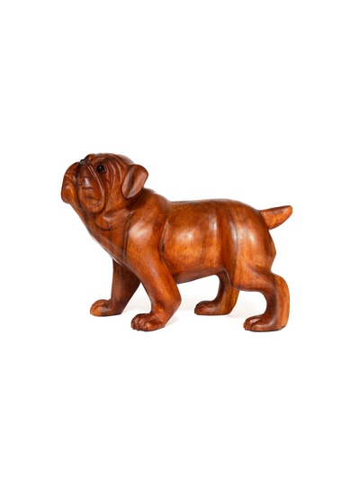 Wooden Hand Carved Walking Bulldog Statue Figurine Sculpture Art Rustic Home Decor Accent Handmade Handcrafted Wood Gift Dog Artwork