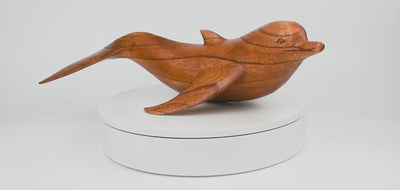 Wooden Hand Carved Swimming Dolphin Statue Sculpture Wood Decorative Decor Fish Figurine Handcrafted Handmade Seaside Tropical Nautical Ocean Coastal