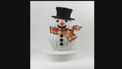 Rattan Snowman Storage Basket With Lid Hand Woven Shelf Organizer Handmade Gift Cute Wicker