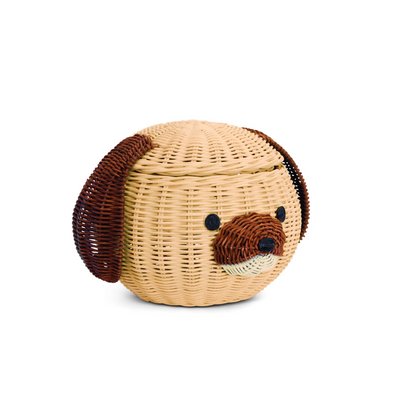 Dog Head Rattan Storage Basket with Lid Decorative Bin Home Decor Hand Woven Shelf Organizer Cute Handmade Handcrafted Gift Art Artwork Wicker Puppy