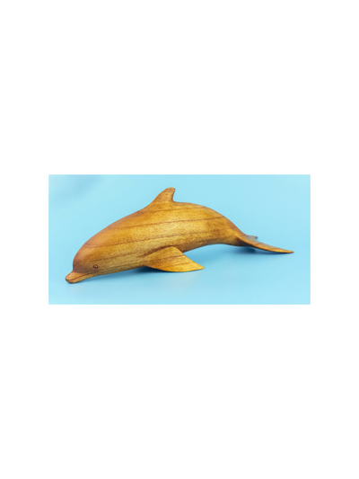 Wooden Hand Carved Dolphin Statue Sculpture Wood Decor Accent Fish Figurine Handmade Seaside Tropical Nautical Ocean Coastal Swimming Diving Dolphin