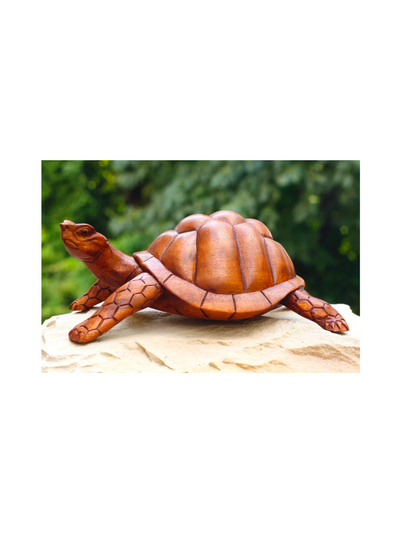 12" Large Wooden Tortoise Turtle Statue Hand Carved Sculpture Wood Home Decor Accent Figurine Handcrafted Handmade Seaside Tropical Nautical Coastal