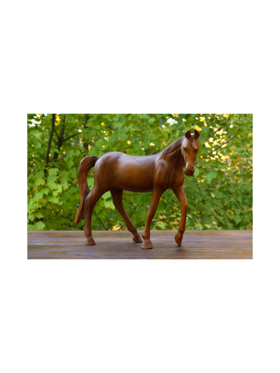 12" Large Wooden Hand Carved Walking Horse Art Figurine Statue Sculpture Handcrafted Handmade Home Decor Accent Decoration
