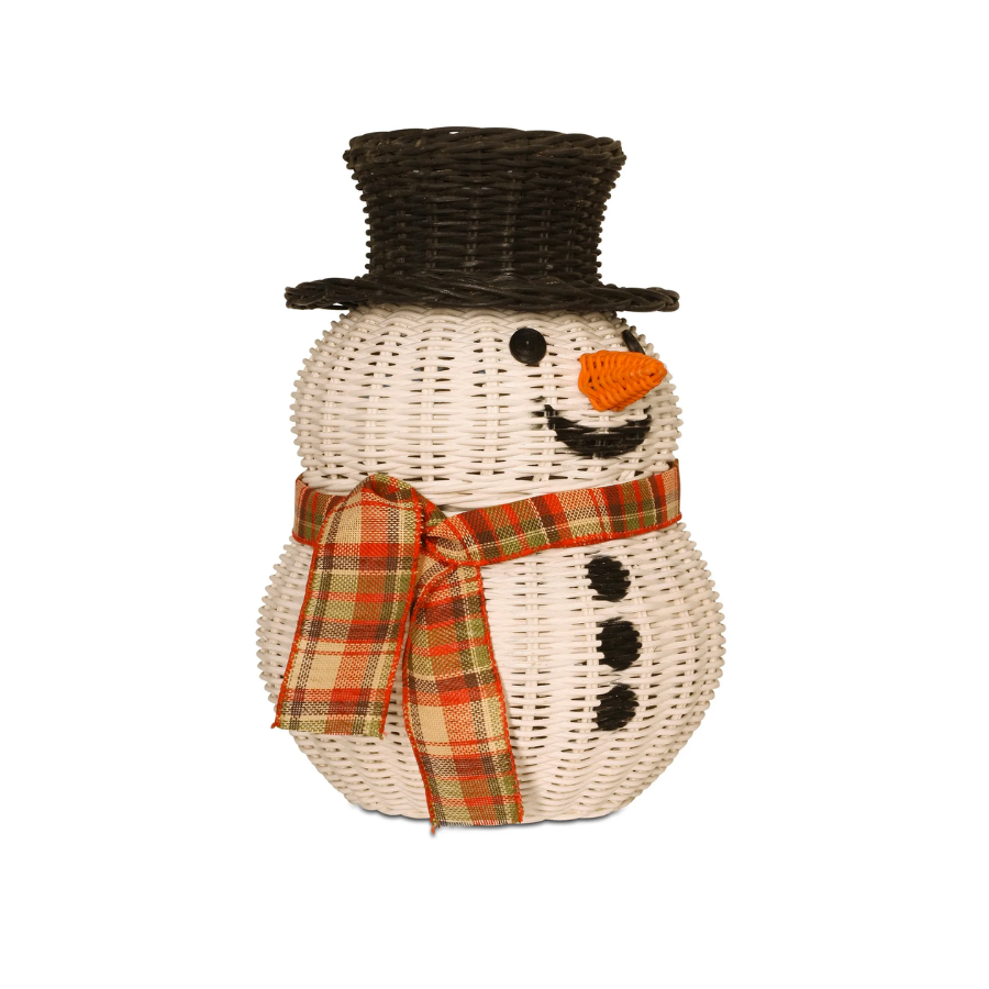 Rattan Snowman Storage Basket With Lid Hand Woven Shelf Organizer Handmade Gift Cute Wicker