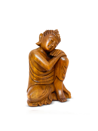 Wooden Serene Sleeping Resting Buddha Statue Hand Carved Figurine Sculpture Home Decor 