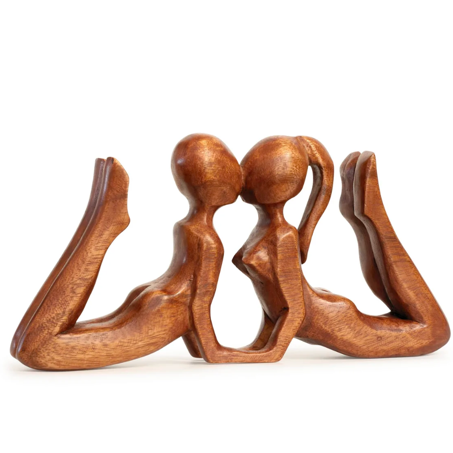 12" Wooden Handmade Abstract Sculpture Statue Handcrafted - First Kiss - Gift Art Decorative Home Decor Figurine Accent Decoration Artwork Hand Carved