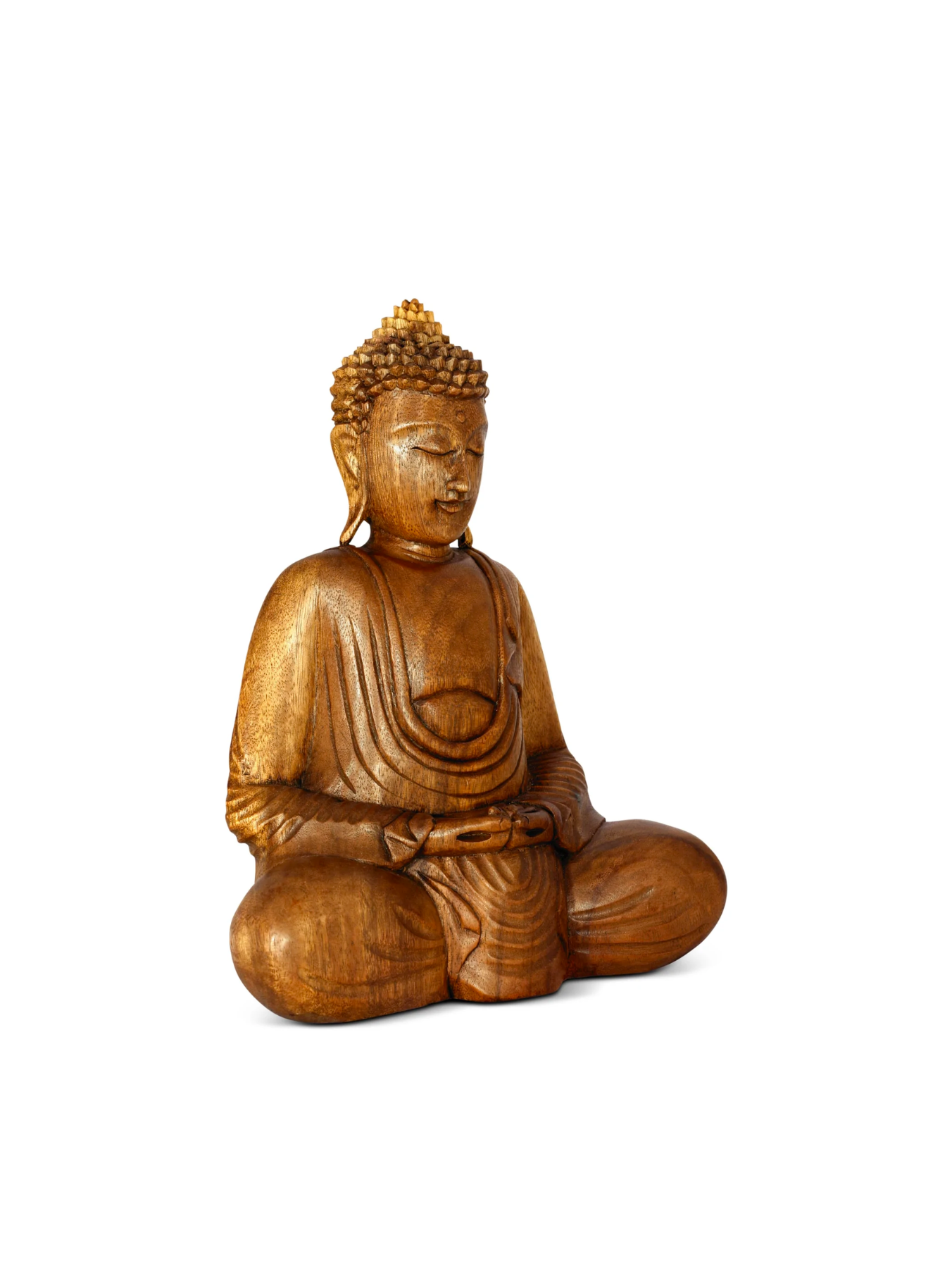 Wooden Serene Sitting Buddha "Dhyana Mudra" Statue Handmade Meditating Sculpture Figurine Decorative Home Decor Accent Handcrafted Art Oriental Decor