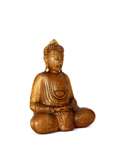 Wooden Serene Sitting Buddha "Dhyana Mudra" Statue Handmade Meditating Sculpture Figurine Decorative Home Decor Accent Handcrafted Art Oriental Decor