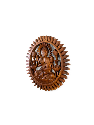 12" Wooden Hand Carved Wall Hanging Serene Buddha Meditation Sculpture Statue Handmade Figurine Panel Relief Gift Home Decor Handcrafted Plaque