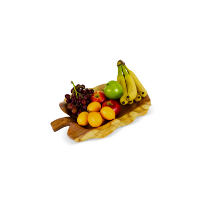 18" Wooden Handmade Decorative Fruit Salad Bowl Kitchen Centerpiece Dining Tray Hand Carved Wood Leaf Shaped Serving Bowl
