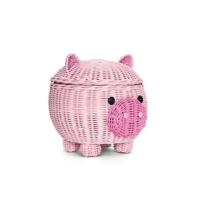 Large Pig Rattan Storage Basket With Lid Hand Woven Shelf Organizer Handmade Gift Cute Piggy Wicker
