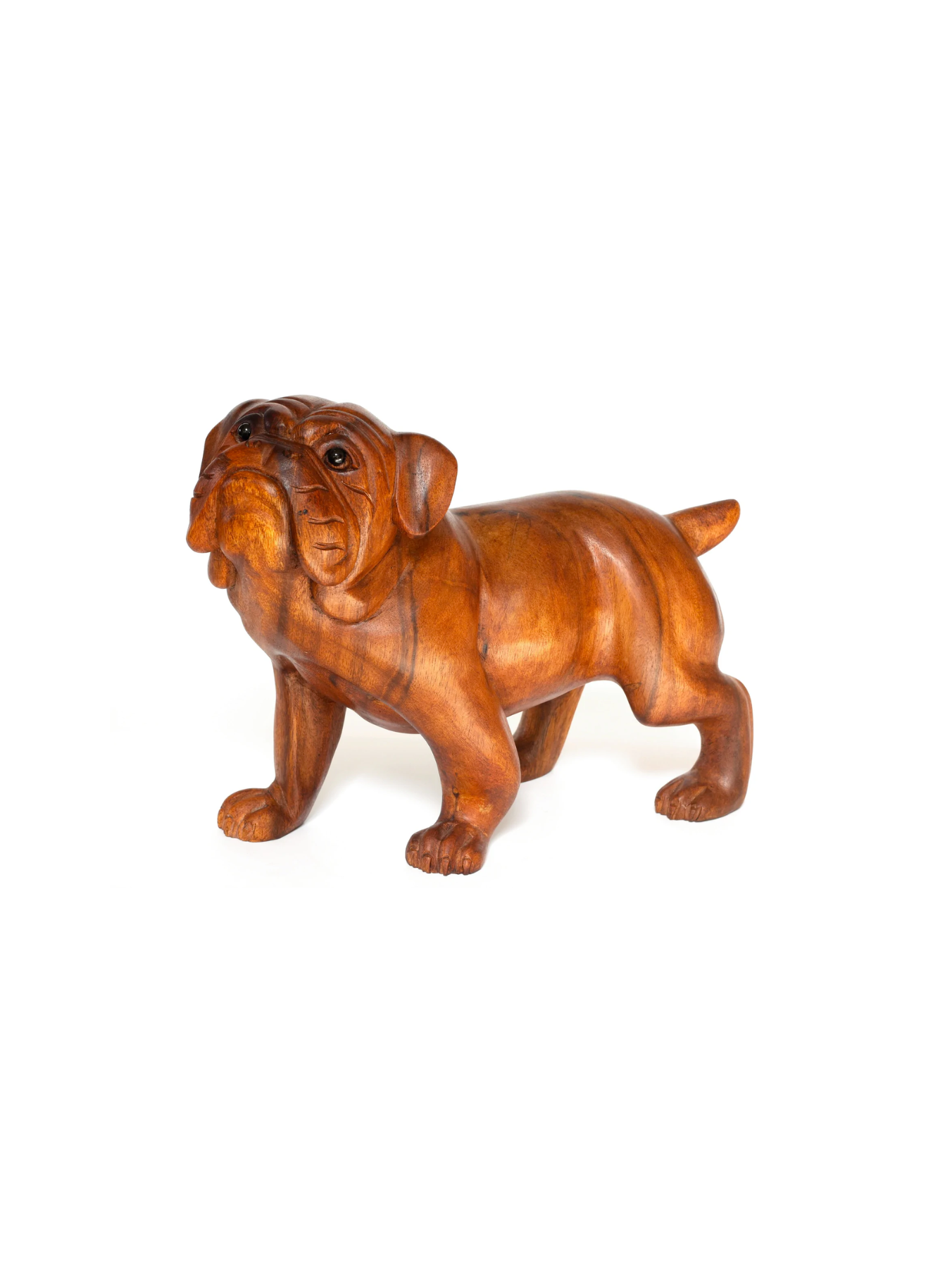 Wooden Hand Carved Walking Bulldog Statue Figurine Sculpture Art Rustic Home Decor Accent Handmade Handcrafted Wood Gift Dog Artwork