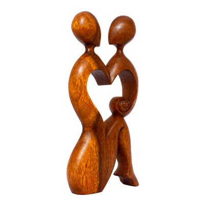 12" Wooden Handmade Abstract Sculpture Statue Handcrafted "I Heart You" Gift Art Decorative Home Decor Figurine Accent Decoration Artwork Hand Carved