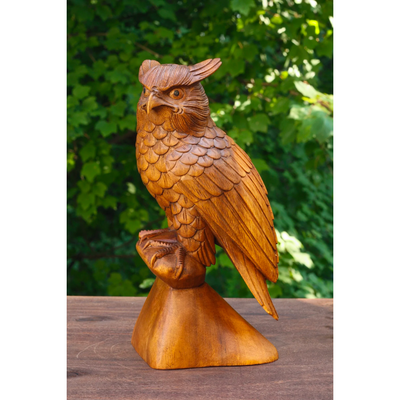 12" Large Wooden Handmade Owl Statue Handcrafted Figurine Art Home Decor Sculpture Wood Hand Carved Decorative Accent Decoration