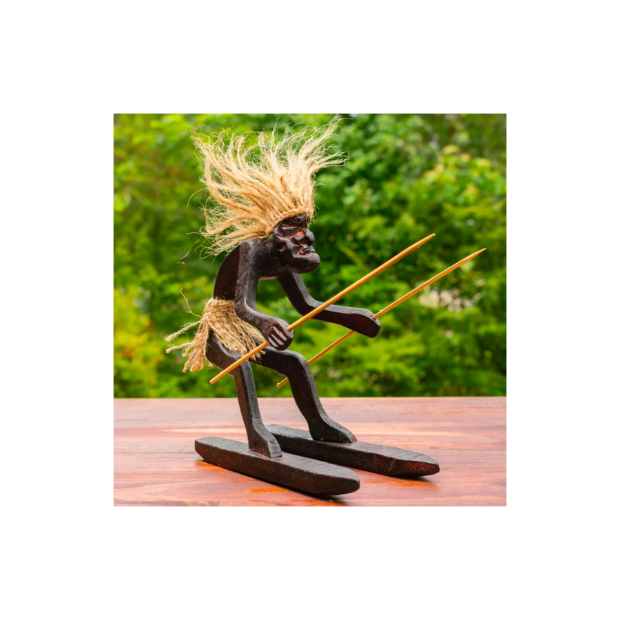 Primitive Tribal Statue with Skiboards Snowboard Tiki Bar Home Decor Snowblades Unique Gift