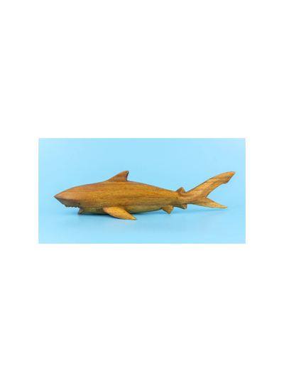 Wooden Hand Carved Shark Statue Sculpture Wood Home Decor Accent Figurine Handcrafted Handmade Seaside Fish Tropical Nautical Ocean Coastal Decoration