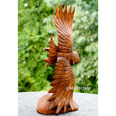 Extra Large Huge 20" Hand Carved Soaring Wooden Owl Dark Brown Statue Sculpture Figurine Home Decor Collectible