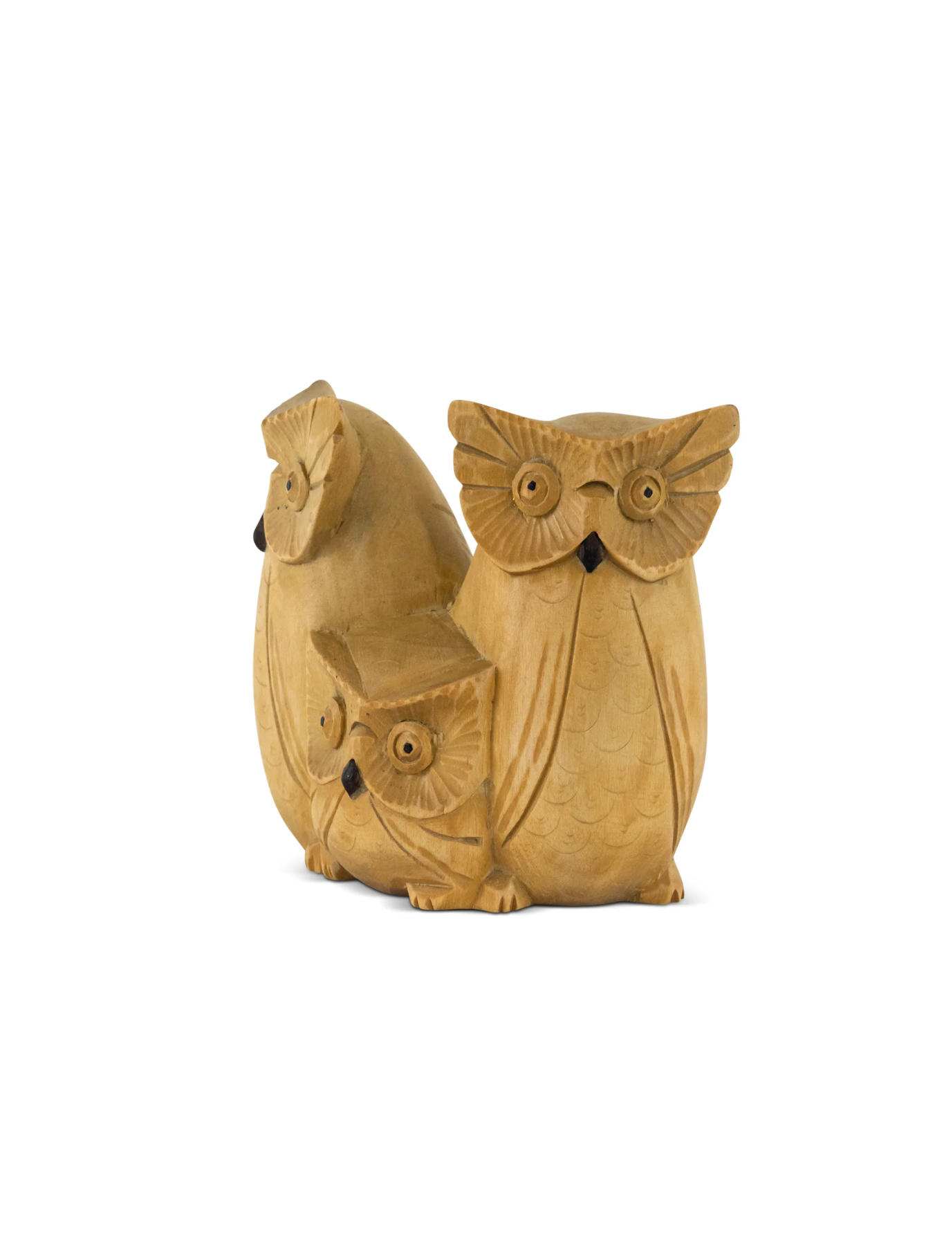 Wooden Handmade Owl and Family Figurine Handcrafted Hoot Statue Art Home Decor Sculpture Hand Carved Decorative Accent Decoration
