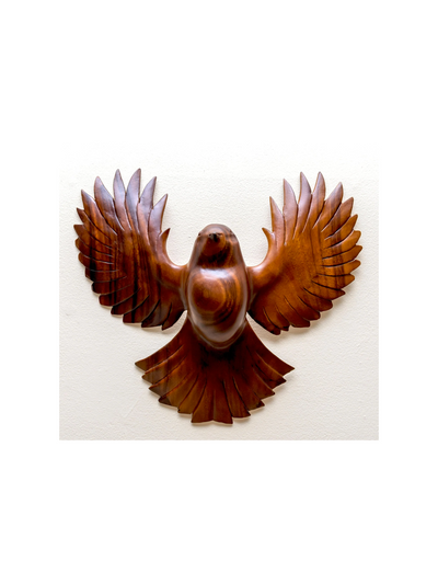 Wooden Hand Carved Starling Bird Wall Sculpture Art Decorative Statue Figurine Home Decor Accent Gift Handcrafted Hanging Decoration Handmade Brown