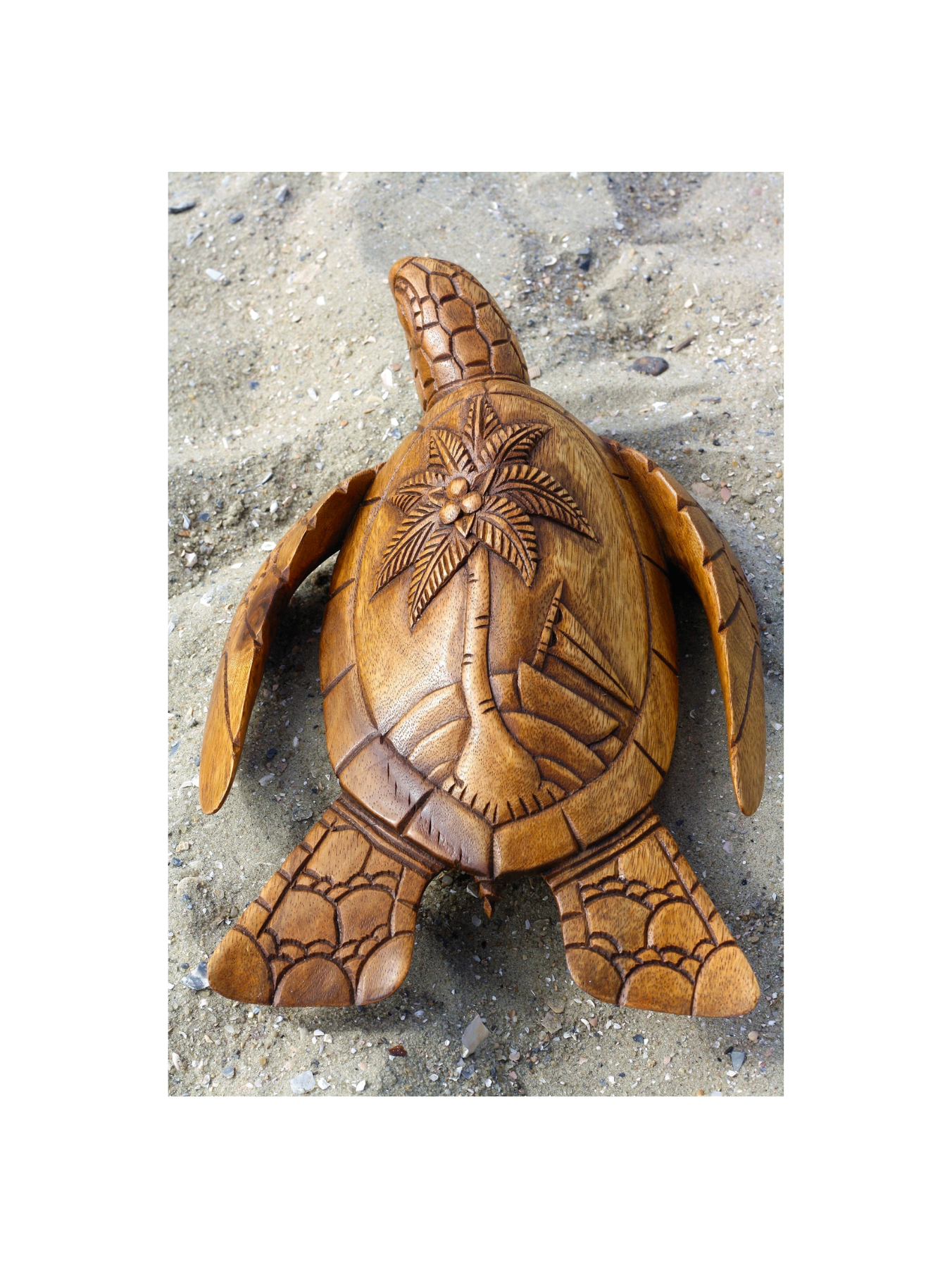 12" Long Wooden Hand Carved Turtle Tortoise Statue Figurine Sculpture Handcrafted Handmade Home Decor Accent Seaside Tropical Nautical Ocean Coastal